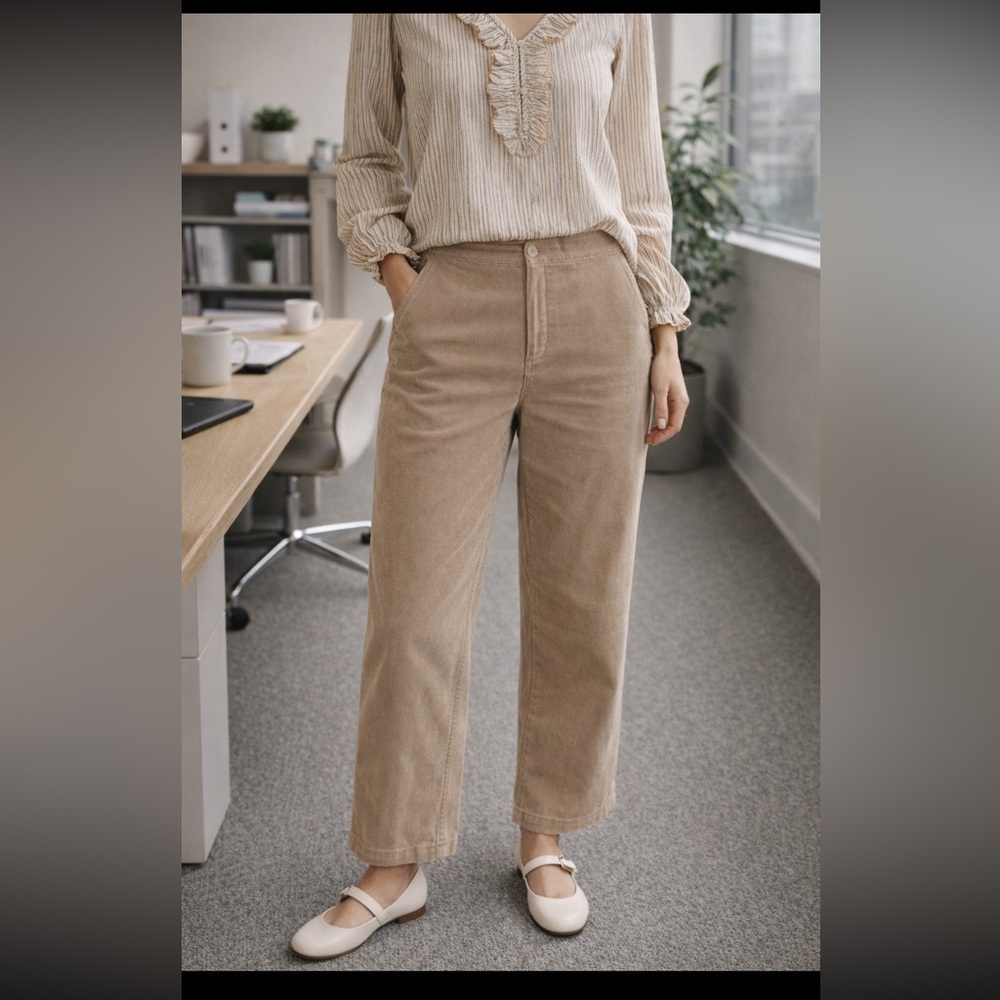 White Stag Khaki Tan Corduroy Chino 1/2 Elastic Waistband High Rise Sz 12 Petite